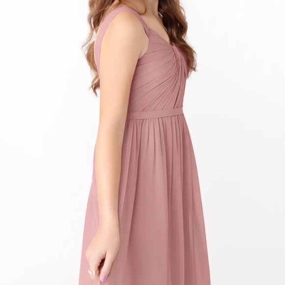 Azazie Evie Dusty Rose A-Line Pleated Chiffon Dress Bridesmaid Dress Pink Size 8 - Picture 2 of 5
